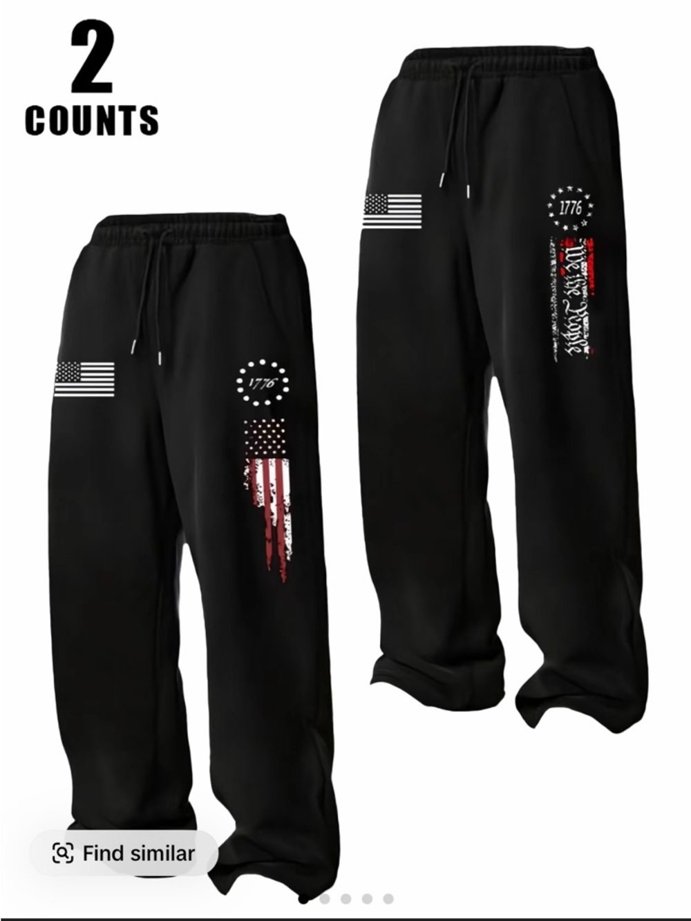 Black Sweatpants with Patriotic Flag Graphics